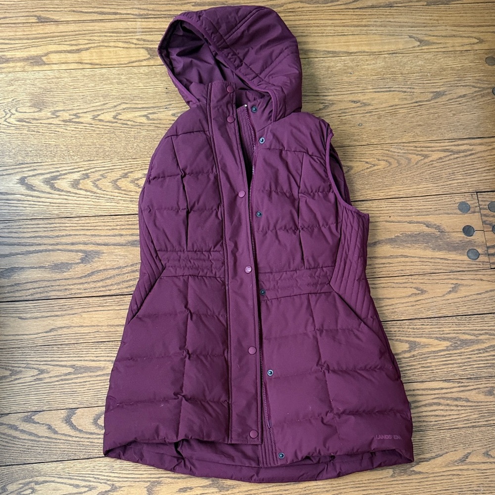 Lands' End Women's Hooded Puffer Vest - Deep Burgundy